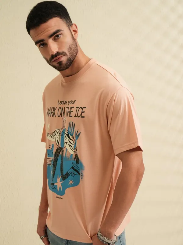 Locomotive Men Coral Printed Round Neck Relaxed Fit T-Shirt