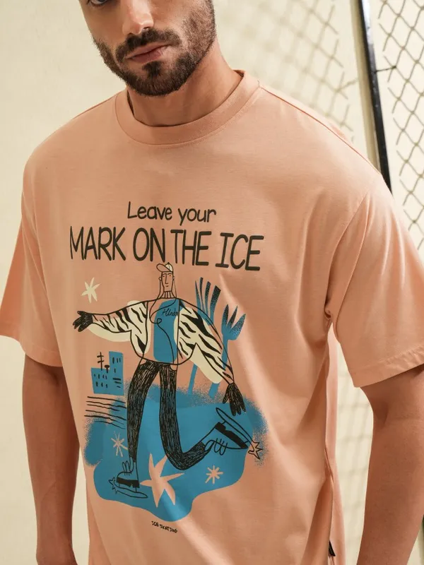 Locomotive Men Coral Printed Round Neck Relaxed Fit T-Shirt
