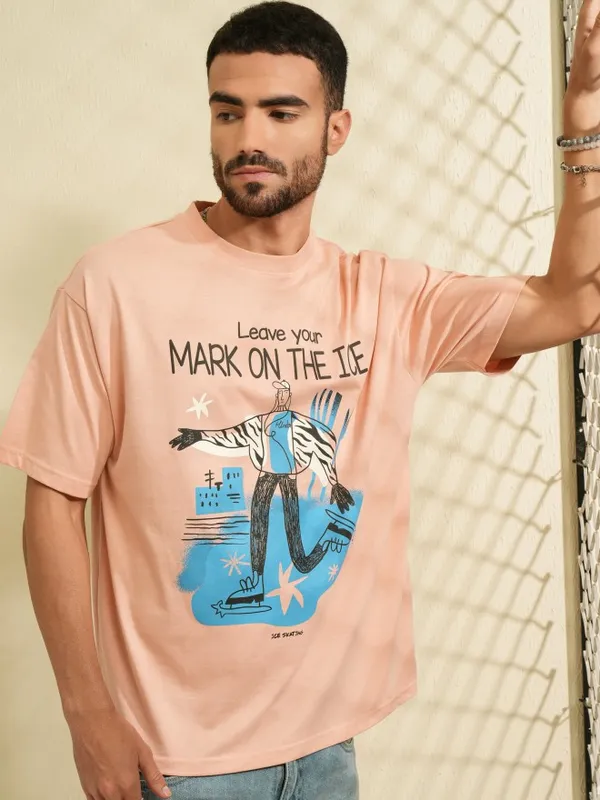 Locomotive Men Coral Printed Round Neck Relaxed Fit T-Shirt