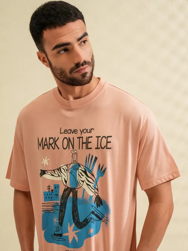 Locomotive Men Coral Printed Round Neck Relaxed Fit T-Shirt