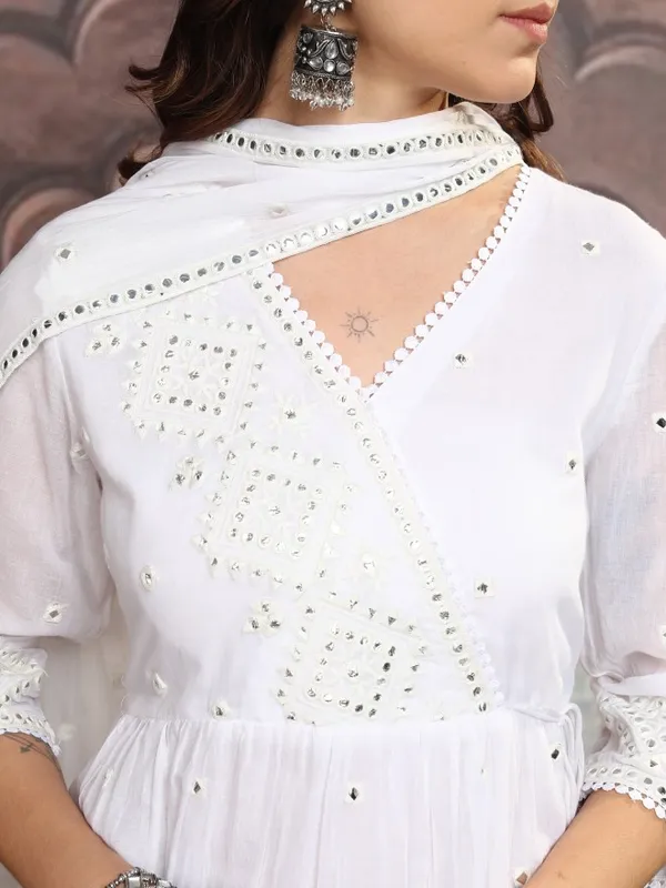 Vishudh Women White Embroidered Kurta With Sharara And Dupatta