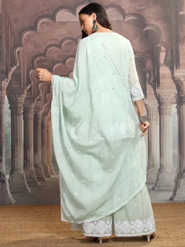 Vishudh Women Green Embroidered Kurta With Sharara And Dupatta