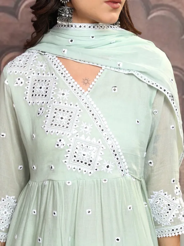 Vishudh Women Green Embroidered Kurta With Sharara And Dupatta