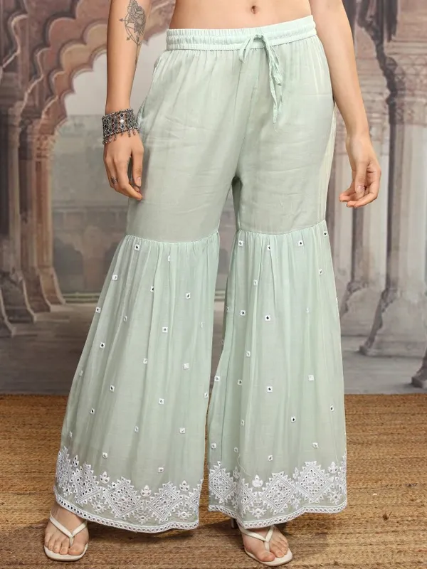 Vishudh Women Green Embroidered Kurta With Sharara And Dupatta