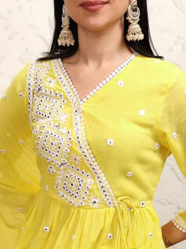 Vishudh Women Yellow Embroidered Kurta With Sharara & Dupatta