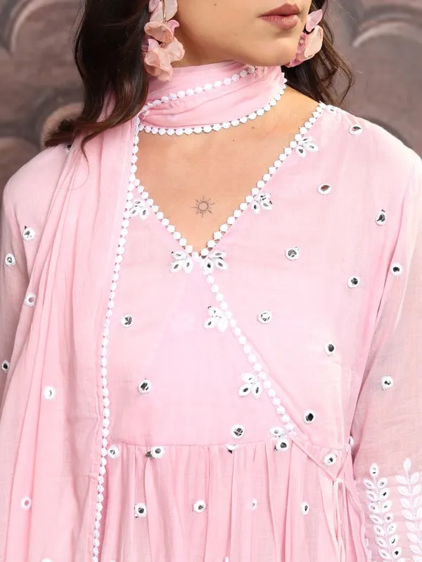Vishudh Women Pink Embroidered Kurta With Sharara And Dupatta