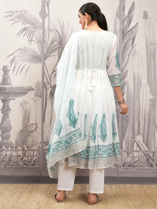 Vishudh Women White Embroidered Kurta With Trousers And Dupatta