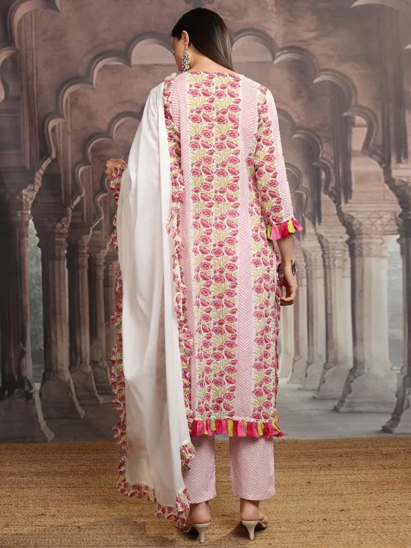 Vishudh Women Pink Embroidered Kurta With Trousers