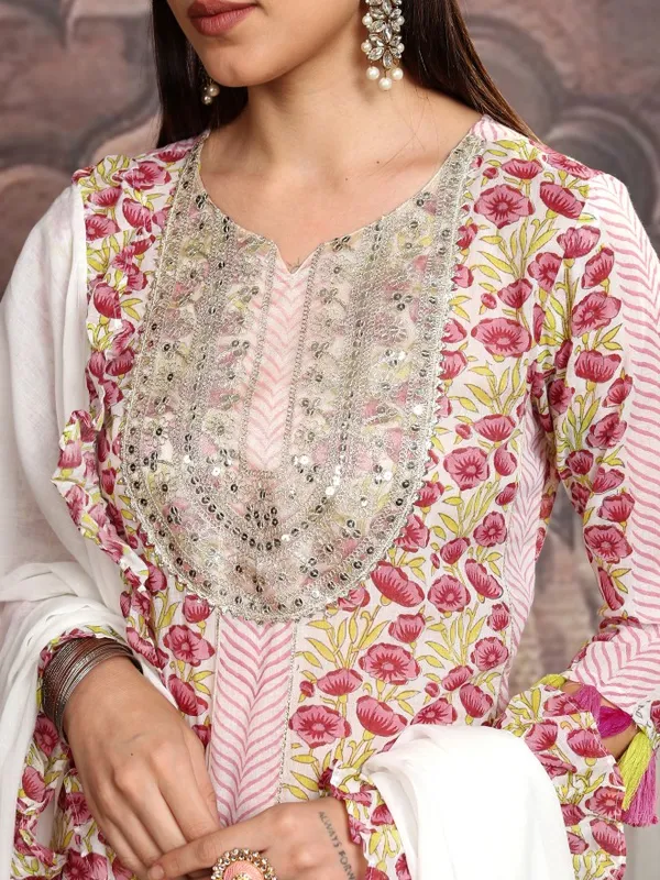 Vishudh Women Pink Embroidered Kurta With Trousers