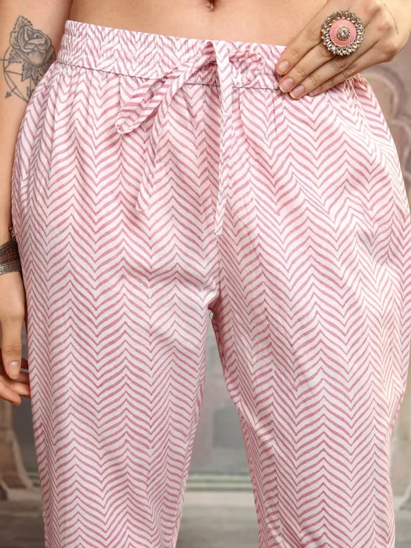 Vishudh Women Pink Embroidered Kurta With Trousers