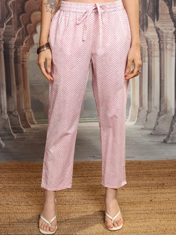 Vishudh Women Pink Embroidered Kurta With Trousers