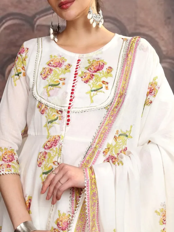 Vishudh Women White Printed Kurta With Sharara And Dupatta