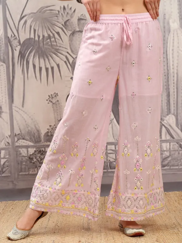 Vishudh Women Pink Embroidered Kurta With Sharara And Dupatta
