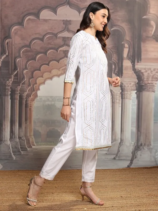 Vishudh Women White Embroidered Kurta With Trousers And Dupatta