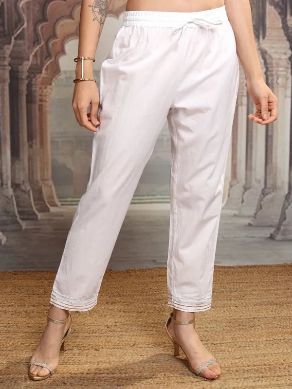 Vishudh Women White Embroidered Kurta With Trousers And Dupatta