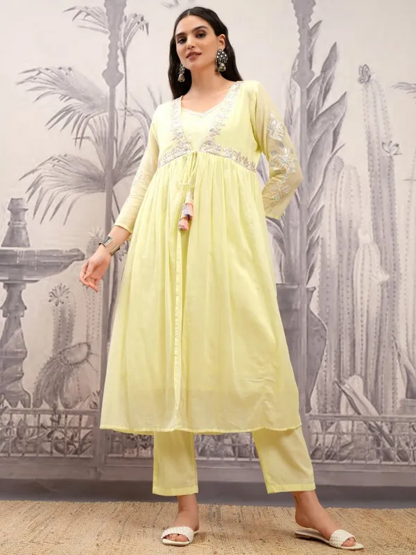 Vishudh Women Yellow Embroidered Kurta With Palazzo