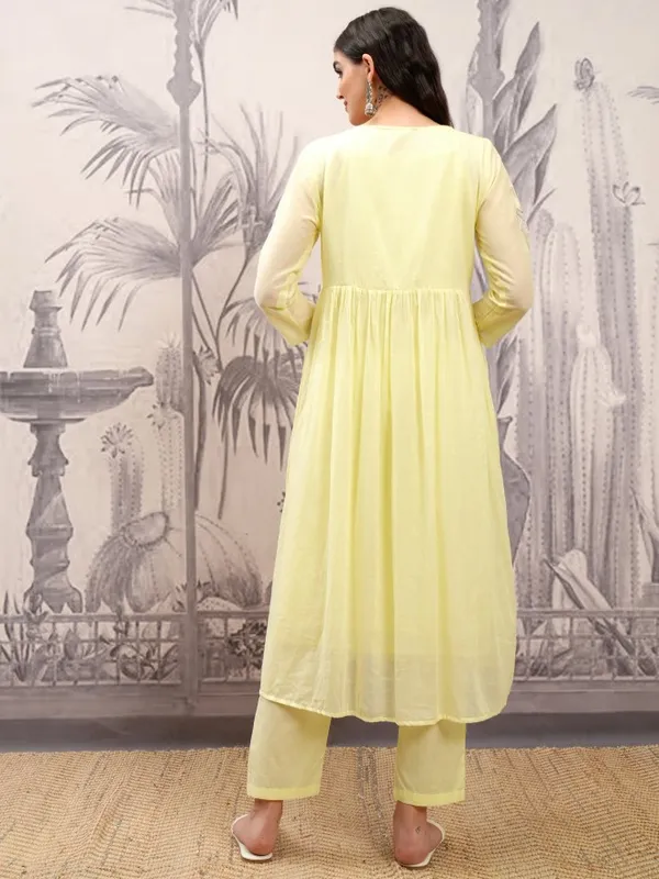 Vishudh Women Yellow Embroidered Kurta With Palazzo