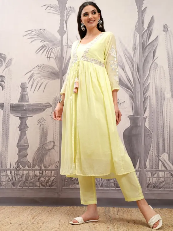 Vishudh Women Yellow Embroidered Kurta With Palazzo