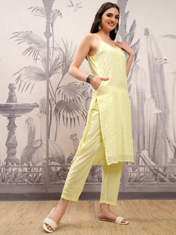 Vishudh Women Yellow Embroidered Kurta With Palazzo