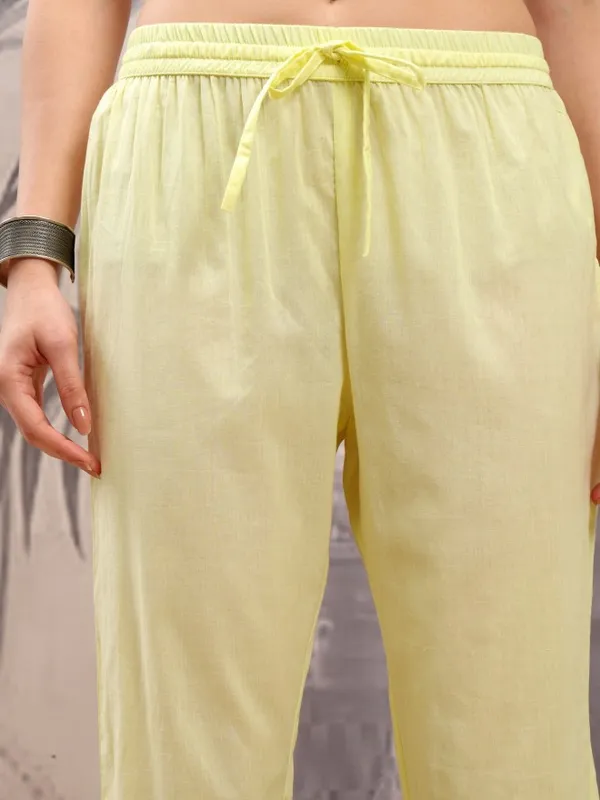 Vishudh Women Yellow Embroidered Kurta With Palazzo