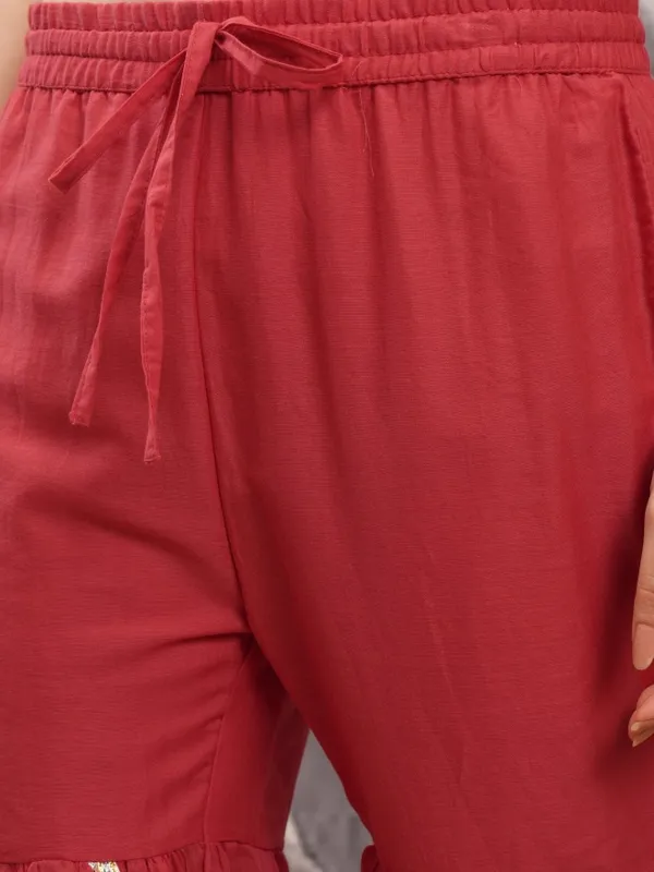 Vishudh Women Red Embroidered Kurta With Sharara And Dupatta