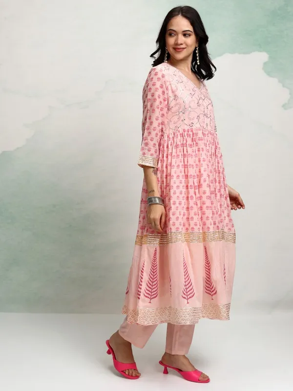 Vishudh Women Peach Printed Kurta With Trousers And Dupatta