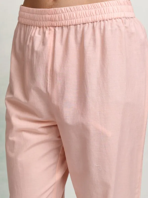 Vishudh Women Peach Printed Kurta With Trousers And Dupatta