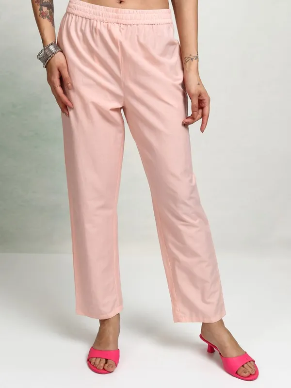 Vishudh Women Peach Printed Kurta With Trousers And Dupatta
