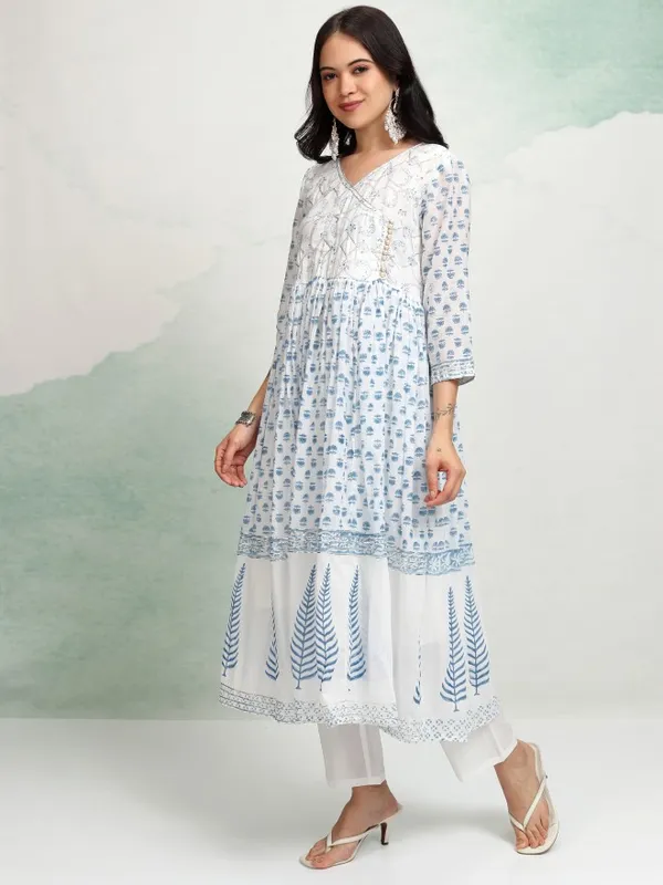 Vishudh Women White Printed Kurta With Trousers And Dupatta