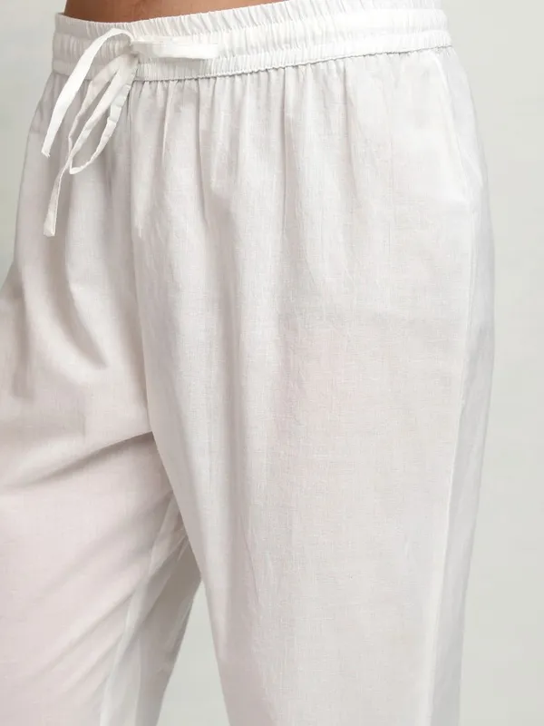 Vishudh Women White Printed Kurta With Trousers And Dupatta