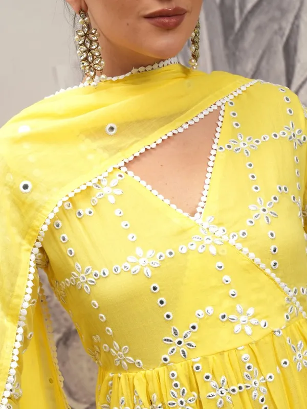 Vishudh Women Yellow Printed Kurta With Trousers And Dupatta