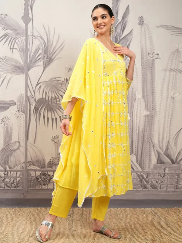Vishudh Women Yellow Printed Kurta With Trousers And Dupatta