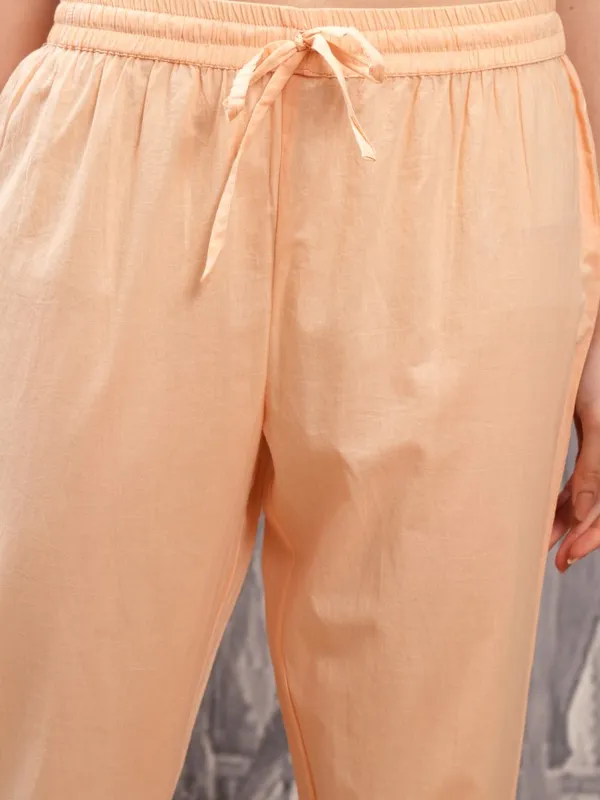 Vishudh Women Orange Embroidered Kurta With Trousers And Dupatta