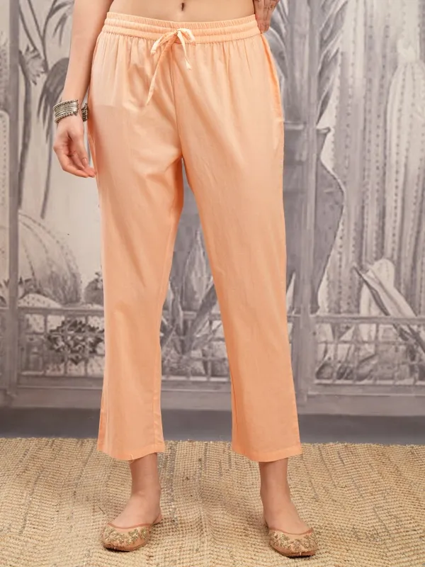 Vishudh Women Orange Embroidered Kurta With Trousers And Dupatta