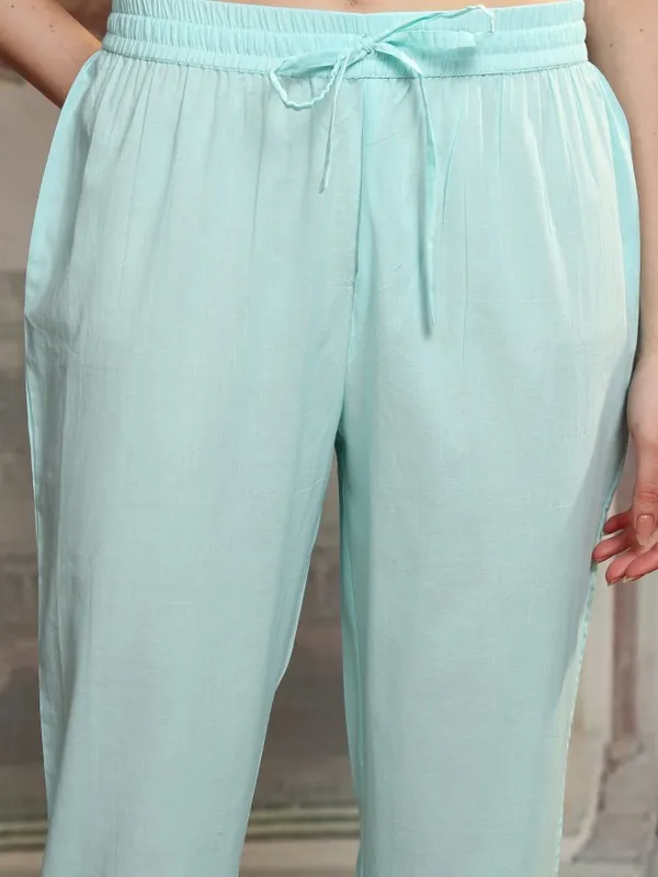 Vishudh Women Blue Embroidered Kurta With Trouser And Dupatta