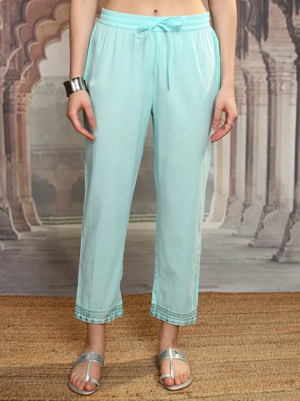 Vishudh Women Blue Embroidered Kurta With Trouser And Dupatta