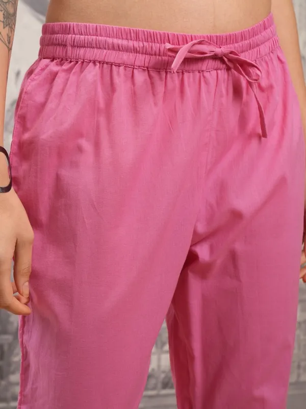 Vishudh Women Pink Embroidered Kurta With Trouser And Dupatta