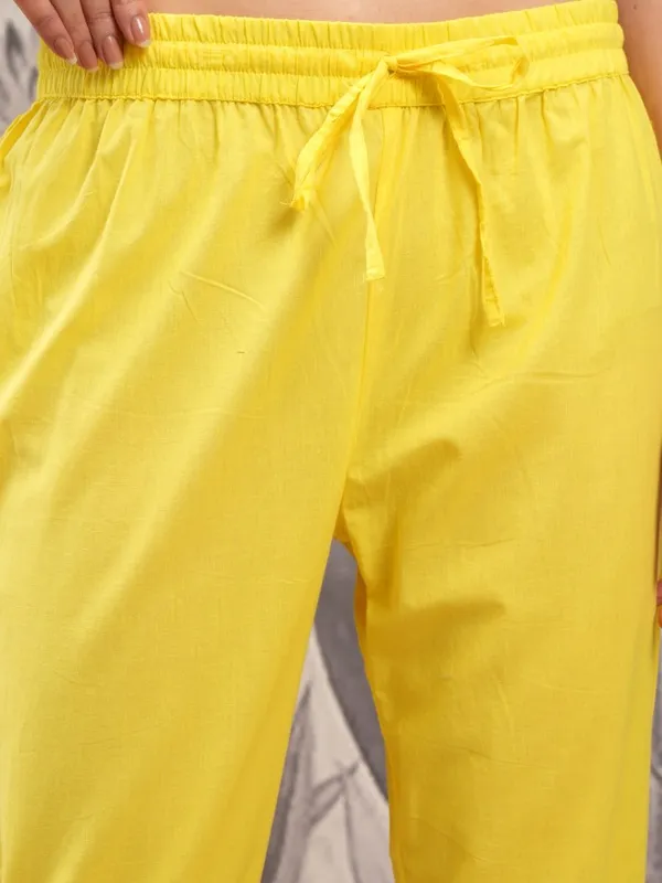 Vishudh Women Yellow Embroidered Kurta With Trouser And Dupatta