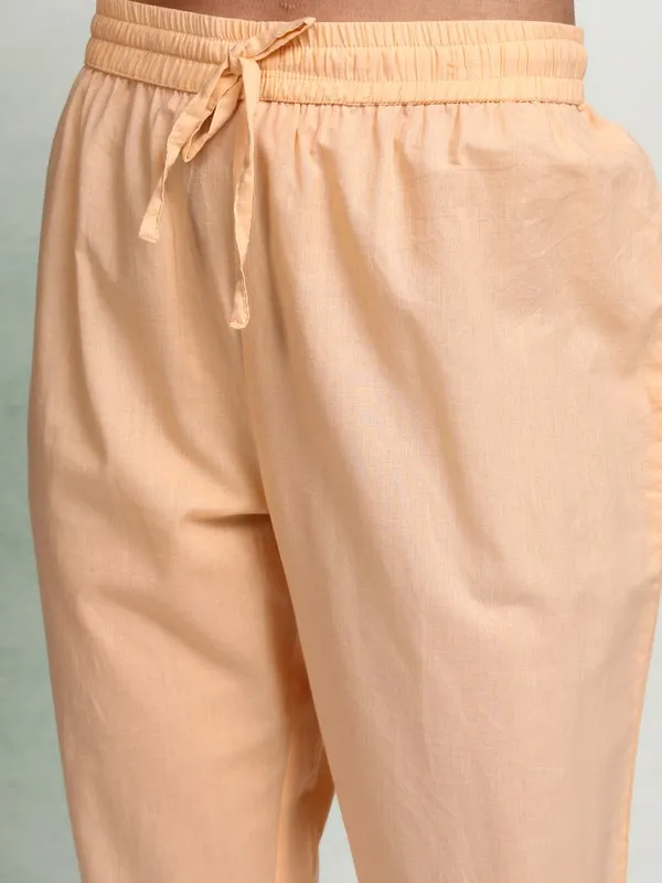 Vishudh Women Peach Embroidered Kurta With Trousers And Dupatta