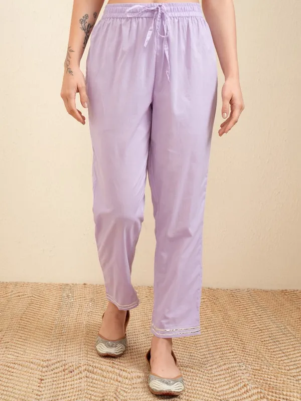 Vishudh Women Lavender Embroidered Kurta With Trousers And Dupatta