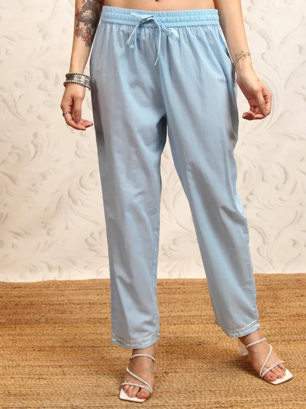 Vishudh Women Blue Embroidered Kurta With Trousers & Dupatta