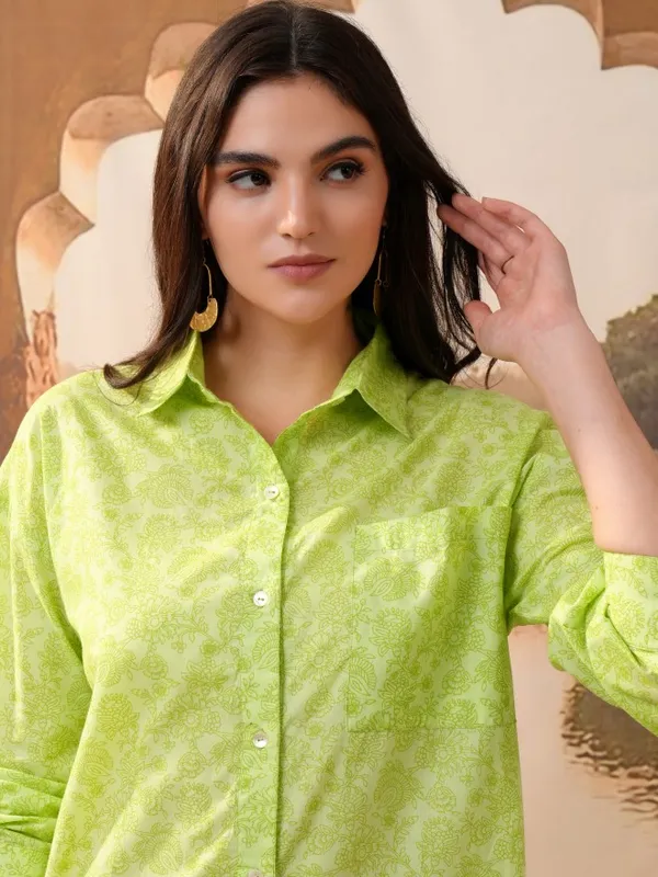 Vishudh Women Green Shirt With Trousers Co-Ords