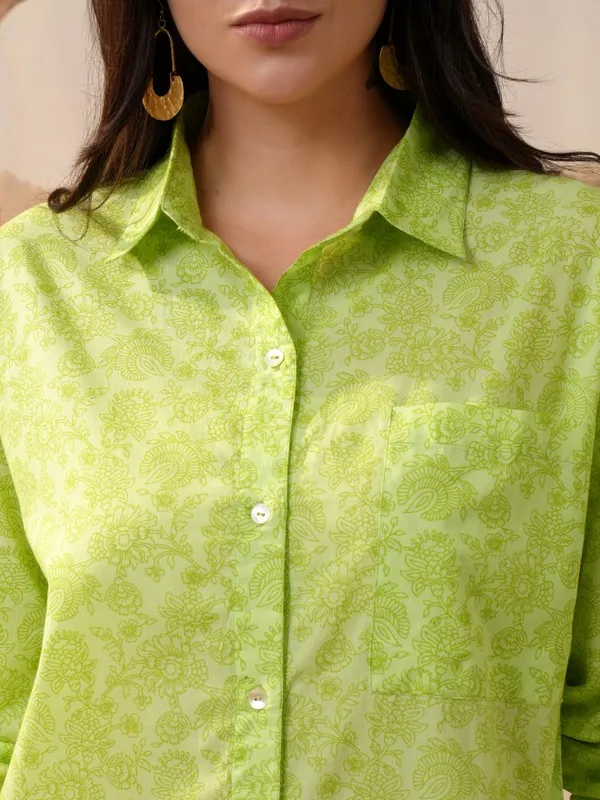 Vishudh Women Green Shirt With Trousers Co-Ords