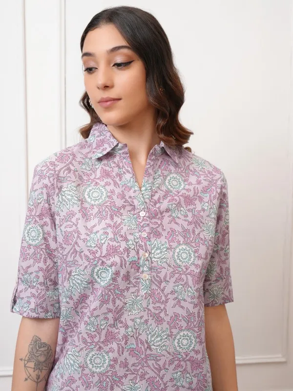 Vishudh Women Lavender Tunic With Trouser