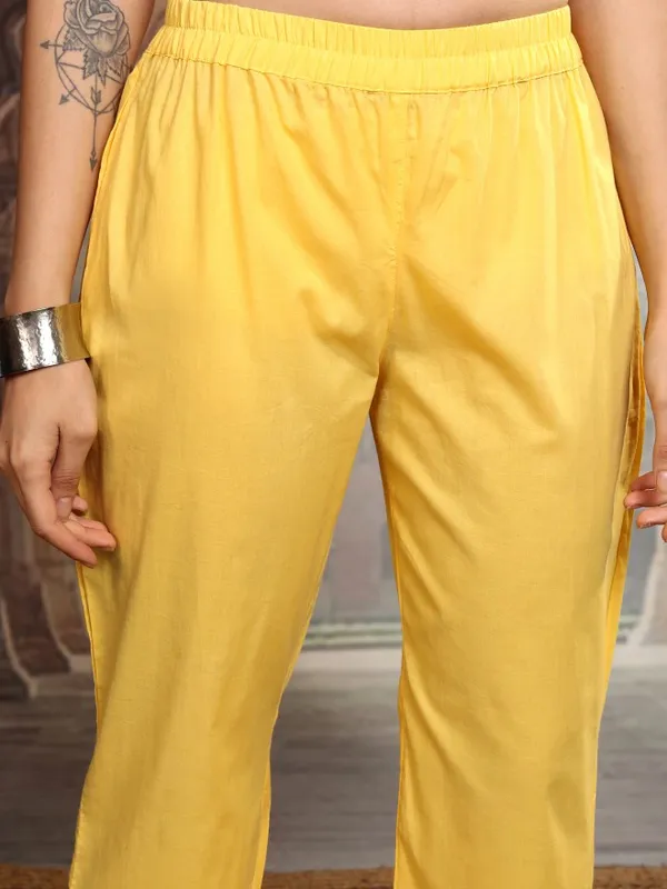 Vishudh Women Yellow Printed Kurta With Trousers And Dupatta