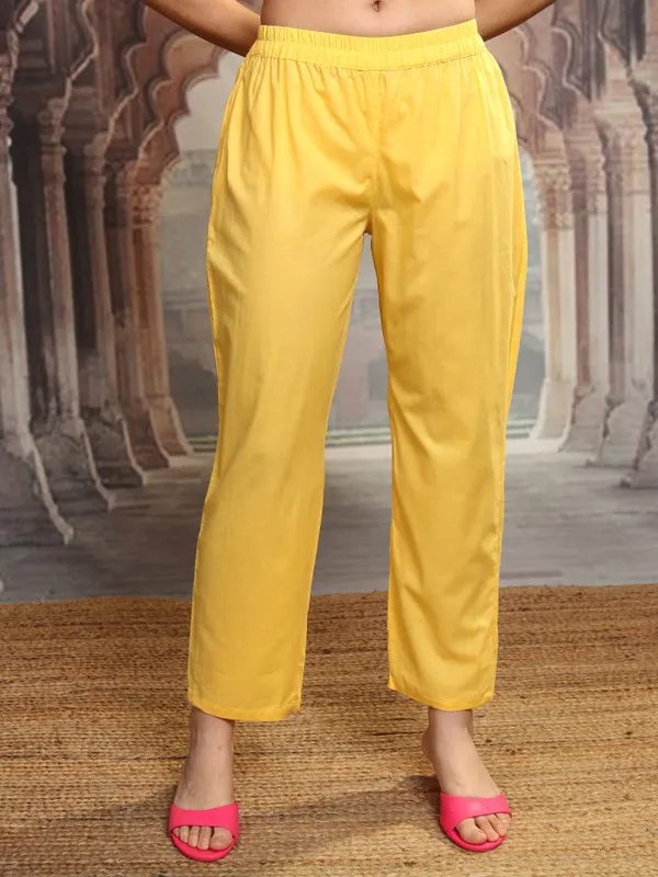 Vishudh Women Yellow Printed Kurta With Trousers And Dupatta