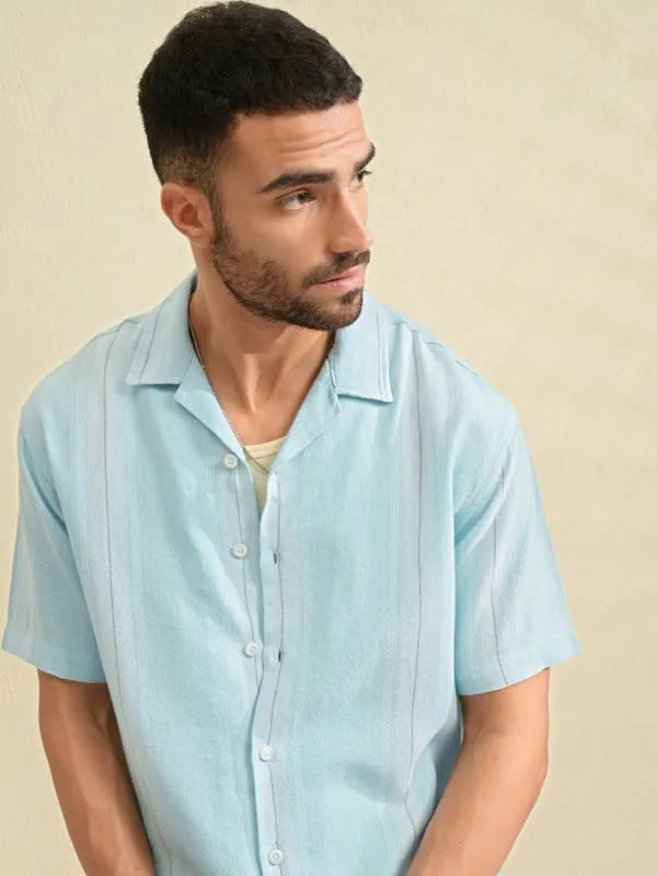 Locomotive Men Blue Striped Relaxed Fit Casual Shirt