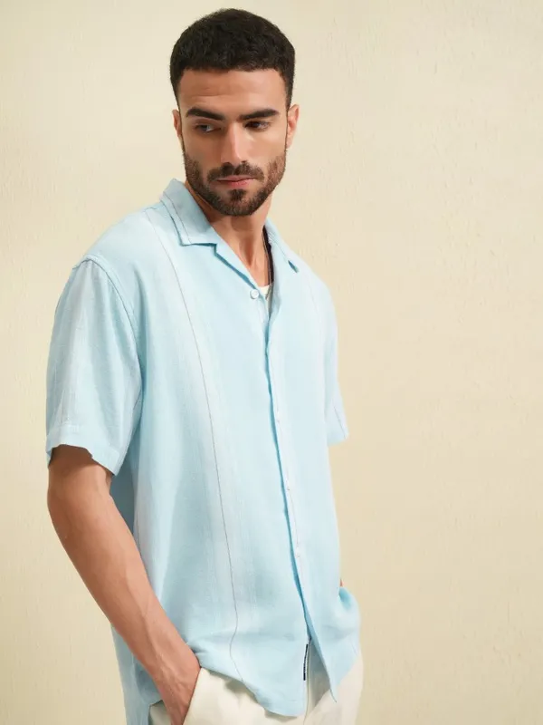 Locomotive Men Blue Striped Relaxed Fit Casual Shirt