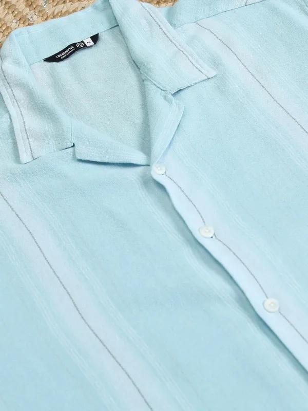 Locomotive Men Blue Striped Relaxed Fit Casual Shirt
