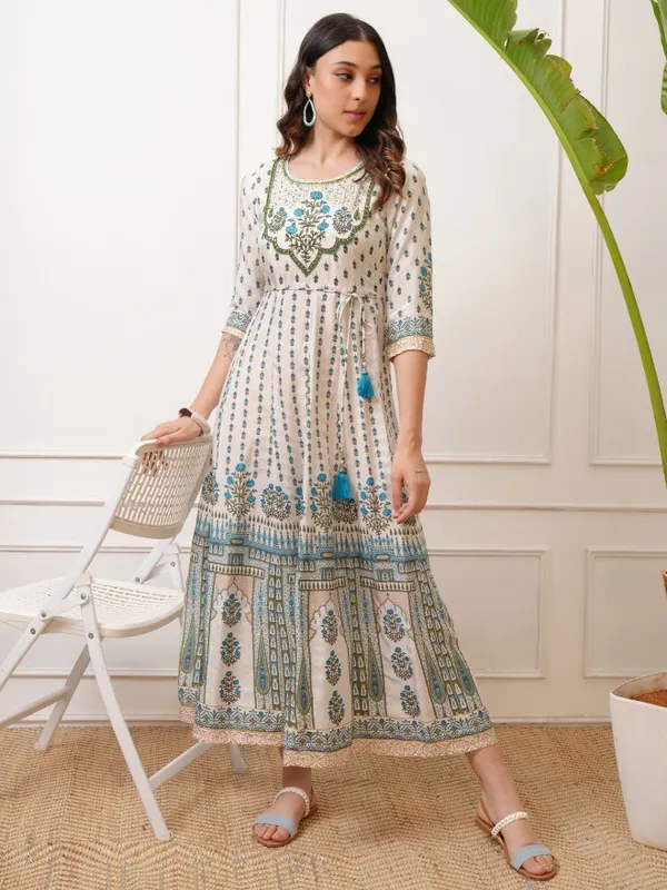 Vishudh Women Blue Embroidered Maxi Dress
